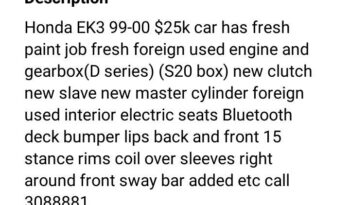 Honda Civic EK3 – $25,000 full