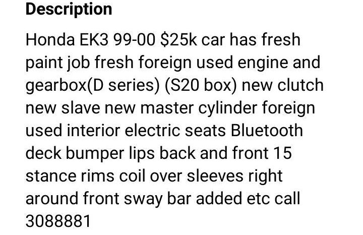 Honda Civic EK3 – $25,000 full